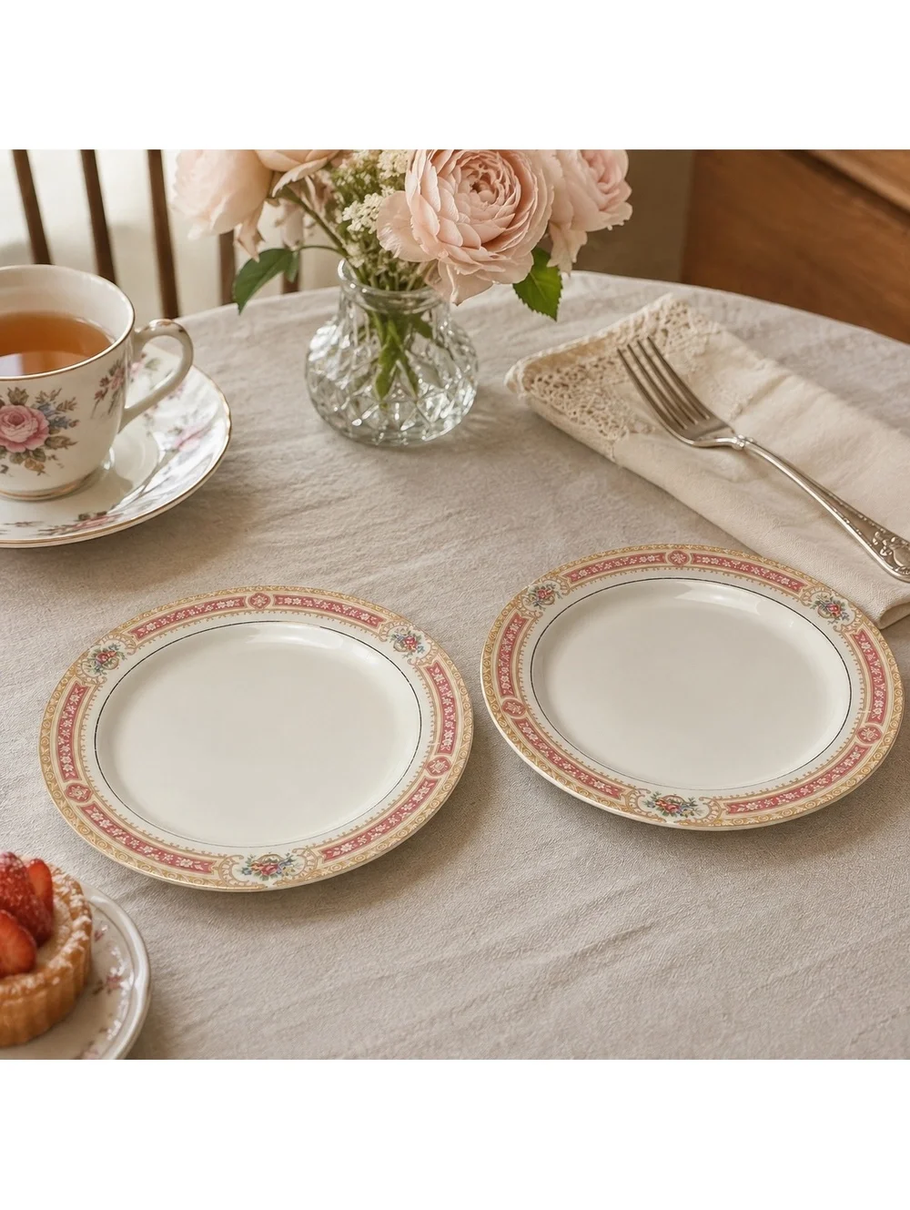 Vintage Paden City Floral Bread Plates Pink Gold Trim 6 Inch Set Choice